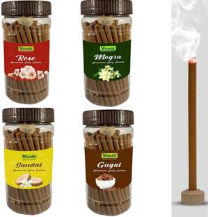 vidhan Pooja Dhoop Sticks Floral combo Jar 100Gm x4 (400 gram)No Bamboo | No Charcoal Rose, Sandal, Guggul, Jasmine Dhoop