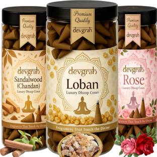 Devgrah Loban, Chandan, Rose Dhoop Cone |100g Each| Charcoal-free| Handmade| Incense Rose, Sandal Dhoop