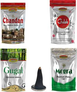 SP Vishu Zipper Premium Dhoop-Chandan, Rose, Mogra, Gugal combo (pack of 4) Dhoop