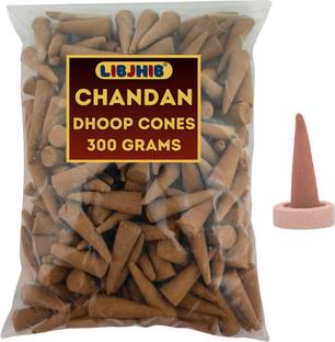 LIBJHIB Chandan (Sandalwood) Luxury Scented Dhoop Cones 300 Grams Jumbo Pack Dhoop