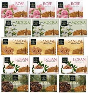 अविराज मैच बॉक्स के साथ 15 का प्रीमियम मल्टी फ्रेग्रेन्स धूप कोन मंथली पैक कॉम्बो चंदन, गुलाब, गुग्गल धूप