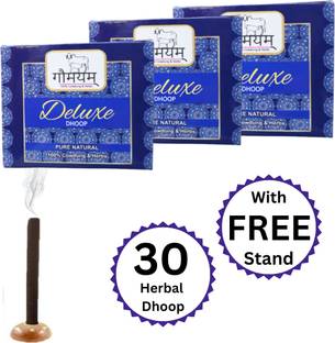 Gaumayam Deluxe Dhoop Sticks Cones for Pooja 30 Cones with Stand Floral, Lavender, Jasmine Dhoop