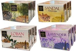 aviraj Multi Incense Dhoop Batti Cones Combo Of Loban Guggul Sandal Lavender Pack of 12 Sandal, Lavender, Guggul Dhoop