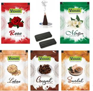 vidhan POOJA WET (GEELA) DHOOP ZIPPER POUCH MIX FRAGRANCE 20 STICKS EACH PACKET LOBAN Guggul, Musk, Frankincense, Lavender, Orchid Dhoop