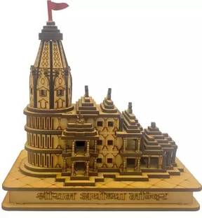 KRISHNA Handmade Wooden Shri Ram mandir Ayodhya 3D Wood Temple Solid Wood Home Temple Floral Dhoop