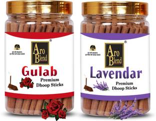 Aroblend Premium Gulab & Lavender Dry Dhoop Incense Stick (100gms×2=200 Gram) Jar | Rose, Lavender Dhoop
