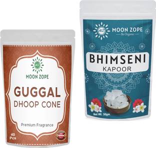 MOON ZOPE Pure Bhimseni Kapoor 50 gm, Incense Dhoop 40 Pcs, Camphor for Pooja, Shudh Kapur Dhoop