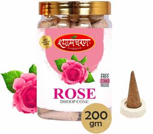 shyamcharan Premium Incense cones Rose Fragrance with holder Pack of 1 Jar(200gram) Rose, Woody Dhoop