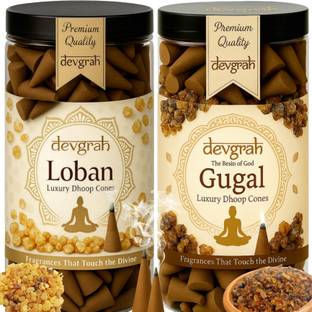 Devgrah Premium Guggal & Loban Dhoop Cone| 100g Each| Charcoal-free| Handmade| Incense Guggul, Woody Dhoop