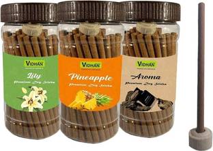 vidhan Dhoop Sticks Premium Jar 3x100Gm | No Bamboo| Dhoop Stick | LILY PINEAPPLE AROMA Lily, Fruit, Blossom Dhoop