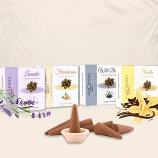 Vimoksha Premium Incense Cone Pack of 4 (60 units each) International Fragrance- Frankincense, Lavender, Vanilla, Wild Berry Dhoop
