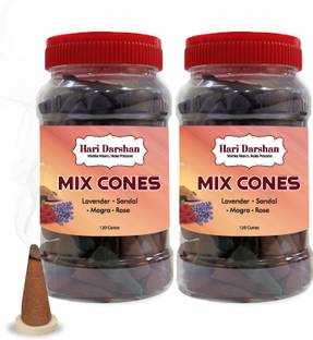 Hari Darshan Mix Dry Dhoop Cones-Lavender Rose Sandal Mogra (Pack of 2,120 Cones Each) Woody Dhoop