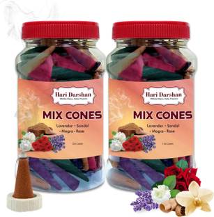 Hari Darshan Mix Dry Dhoop Cones-Lavender Rose Sandal Mogra (Pack of 2,120 Cones Each) Woody Dhoop