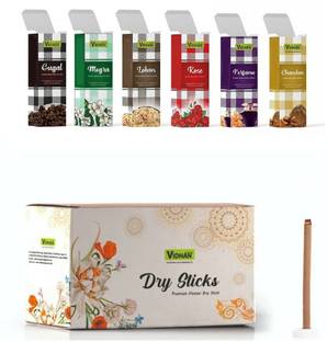 vidhan Premium Fragrance Bamboo Less Dhoop Sticks Pack of 36 (6 * 6) for Everyday Use Rose, Sandal, Guggul, Lavender, Woody, Sunflower Dhoop
