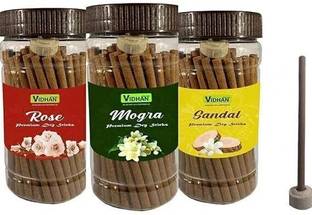 vidhan Dhoop Sticks Premium Jar 3x100Gm | No Bamboo| Dhoop Stick | ROSE MOGRA SANDAL Rose, Sandal, Jasmine Dhoop