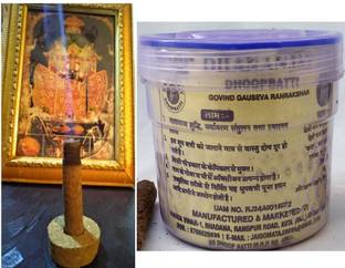 Dhananjya Desi CowDung dhoopbatti desi Cow ghee & Herbs Organic Incense Stick Set of -30 Sandal, Guggul, Neem, Rose, Tulsi Dhoop