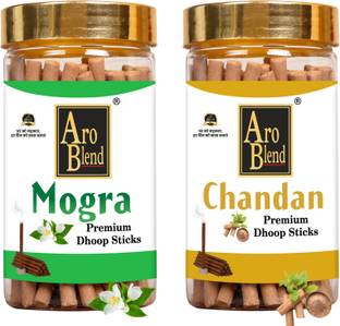 Aroblend 100% Natural Chandan & Mogra Dry Dhoop Sticks for Pooja 40 Sticks Every Jar | Sandal, Jasmine Dhoop