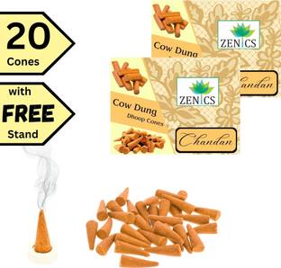 Zenics CHANDAN Dhoop Cones for Pooja Organic Herbal Cow Dung Cones Vaidik dhoop Sandal Dhoop