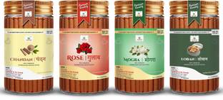 GODSUN Chandan, Rose, Mogra, Loban Dry Dhoop Sticks Jar (4×100)400gm. Dhoop Batti Dhoop