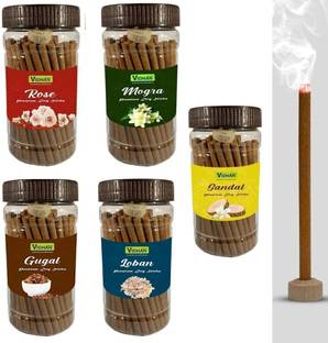 vidhan Pooja Dhoop Sticks Premium Jar 100Gm x5 ( 500 gram) | No Bamboo | No Charcoal Rose, Jasmine, Sandal, Guggul, Woody Dhoop