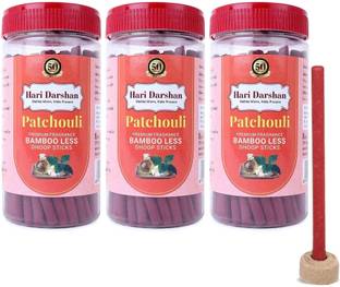 Hari Darshan Patchouli Bamboo Less Dhoop Sticks (Pack of 3, 125g Each) Floral Dhoop