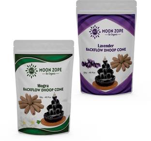 MOON ZOPE Backflow Natural Smoke Cones for Smoke Fountains Incense Burner, Mogra Lavender Dhoop