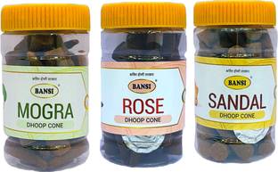 BANSI Exclusive Dhoop Cones- Rose,Mogra,Sandal(125g) Dhoop