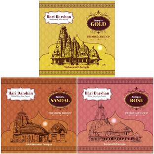Hari Darshan Temple Premium Combo Dhoop| Rose | Sandal | Gold | - (Pack of 3, 100g Each) Sandal, Rose Dhoop