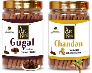 Aroblend Premium Guggal & Chandan Dry Dhoop Incense Stick (100gms×2=200 Gram) Jar | Guggul, Sandal Dhoop