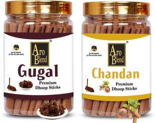 Aroblend Premium Guggal & Chandan Dry Dhoop Incense Stick (100gms×2=200 Gram) Jar | Guggul, Sandal Dhoop