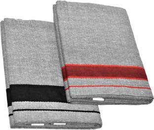 TUNI MANI Grey (BB) & Grey (RB) Kerala Dhoti Set Solid Men Dhoti