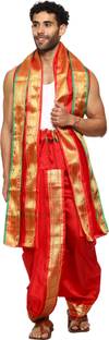 RAMESHWARAM FABRICS Dhoti for Men, Velcro Style Stitched Mens Silk Dhoti Pant Set, Free Size Solid Men Dhoti