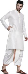 रामेश्वरम फैब्रिक्स Readymade Dhoti for men with Silk Kurta Set, Suitable for Pooja, Festival पुरुषों के लिए सॉलिड धोती