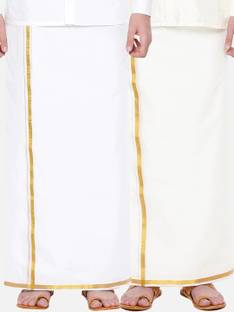 Ramraj Cotton Pack of 2 White Gold jari Border Solid Men Dhoti