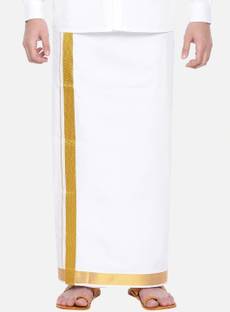 रामराज कॉटन White Gold-Coloured Pure Cotton पुरुषों के लिए सॉलिड धोती