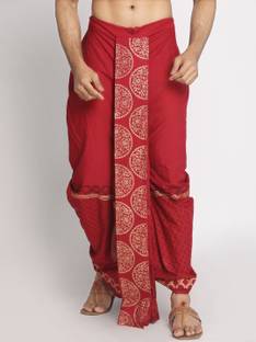 Nakshi Rayon Block Print Dhoti Printed, Solid Men Dhoti