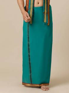 Ramraj Cotton Single Layer Green with Mayilkhan Border Devotional Solid Men Dhoti