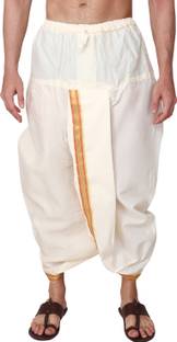 RAMESHWARAM FABRICS Ready made Elastic Cotton Silk Dhoti for men, Free Size, Ready to wear Dhoti Solid Men Dhoti