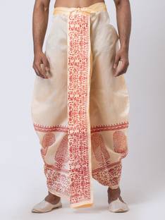 Nakshi Hand Block Print Dupion Dhoti / Weadding Dhoti For Men / Redy to wear Floral Print Men Dhoti