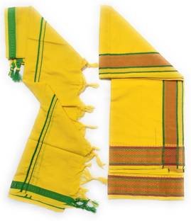 JUPALAW TRENDY & TRADITIONAL COTTON DHOTI WITH GAMCHA Solid Men Dhoti