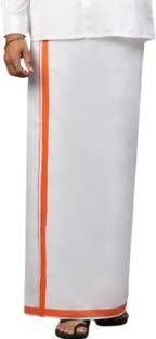 Ramraj Cotton Single Layer White with Orange Fancy Border Solid Men Dhoti
