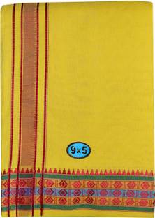 Prakasam Cotton Mens Yellow Colour Cotton (9x5) Panchakacham dhoti and towel set Men Dhoti