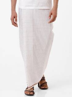 Ramraj Cotton Single Layer 100% Cotton White Stitched Lungi Checkered Men Dhoti