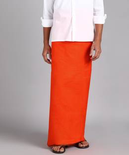 सैक श्री अपराजीत क्रिएशन्स Men's Orange Colour Trendy & Traditional Multicolor Border Cotton Men's Lungi पुरुषों के लिए सॉलिड, धारीदार धोती