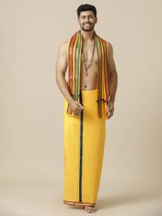 Ramraj Cotton Single Layer Mango with Mayilkhan Border Devotional Solid Men Dhoti