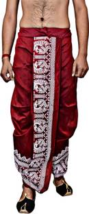 AMIT ONLINE Readymade Elastic Silk Dhoti for men, Free Size, Ready to wear Dhoti Only Printed Men Dhoti