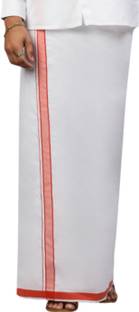 Ramraj Cotton Single Layer White with Orange Fancy Border Solid Men Dhoti