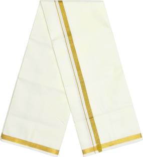 TUNI MANI Cream 3/4" Gold Zari, Double 3.8meter Solid Men Dhoti