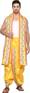 RAMESHWARAM FABRICS Men's Wedding Readymade , Paithani Style Stitched Silk Dhoti Pant Set, Free Size Woven Men Dhoti