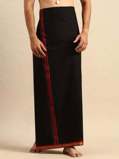Ramraj Cotton Single Layer Black with Mayilkhan Border Devotional Solid Men Dhoti